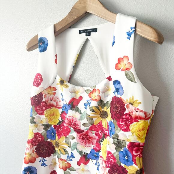 Boston Proper Garden Of Eve Print Square-Neck Scuba Sheath Dress Women’s Size 14 - Picture 5 of 16